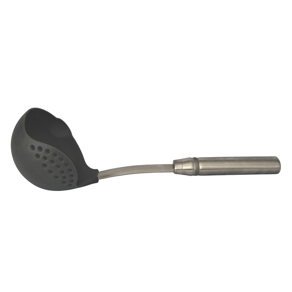 Pampered Chef Nylon Straining Serving Ladle Spoon Steel‎ Handle Slotted Edge